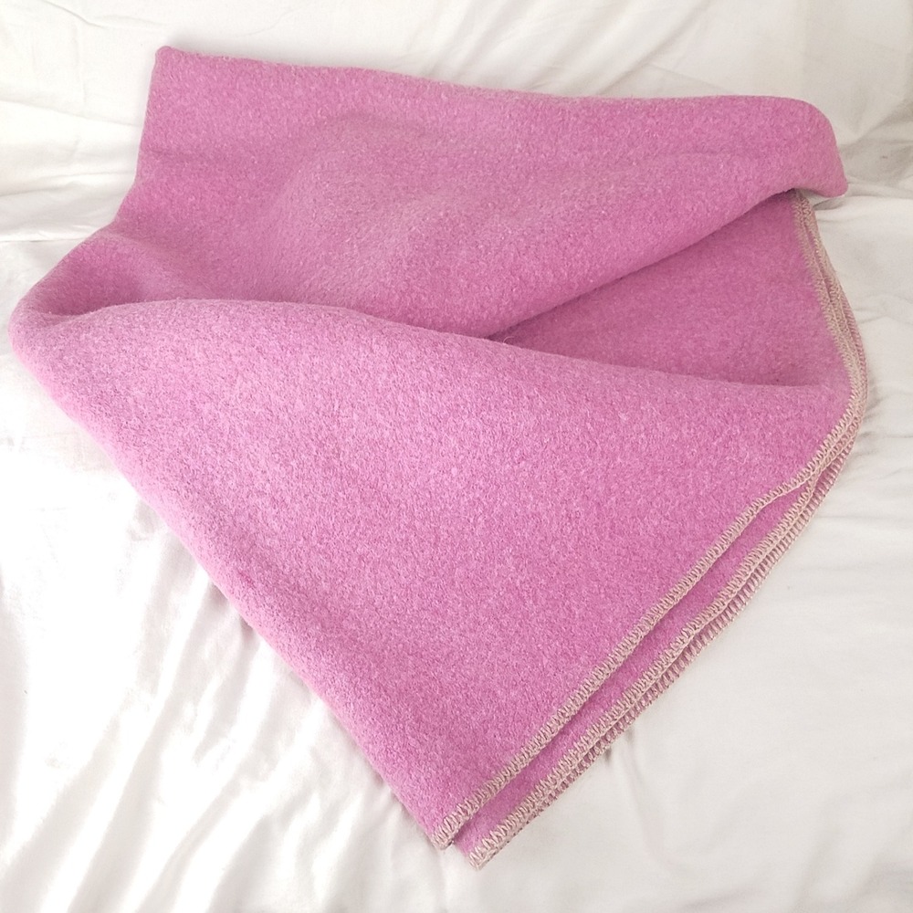 Vintage Wool Blanket 66x80 Pink Excellent Heavy Weight Blanket Stitch solid warm